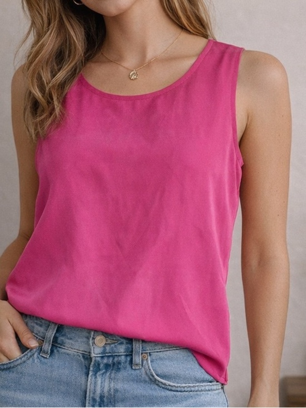 Sag Harbor SILK Fuchsia Scoop Neck Tank size 8
